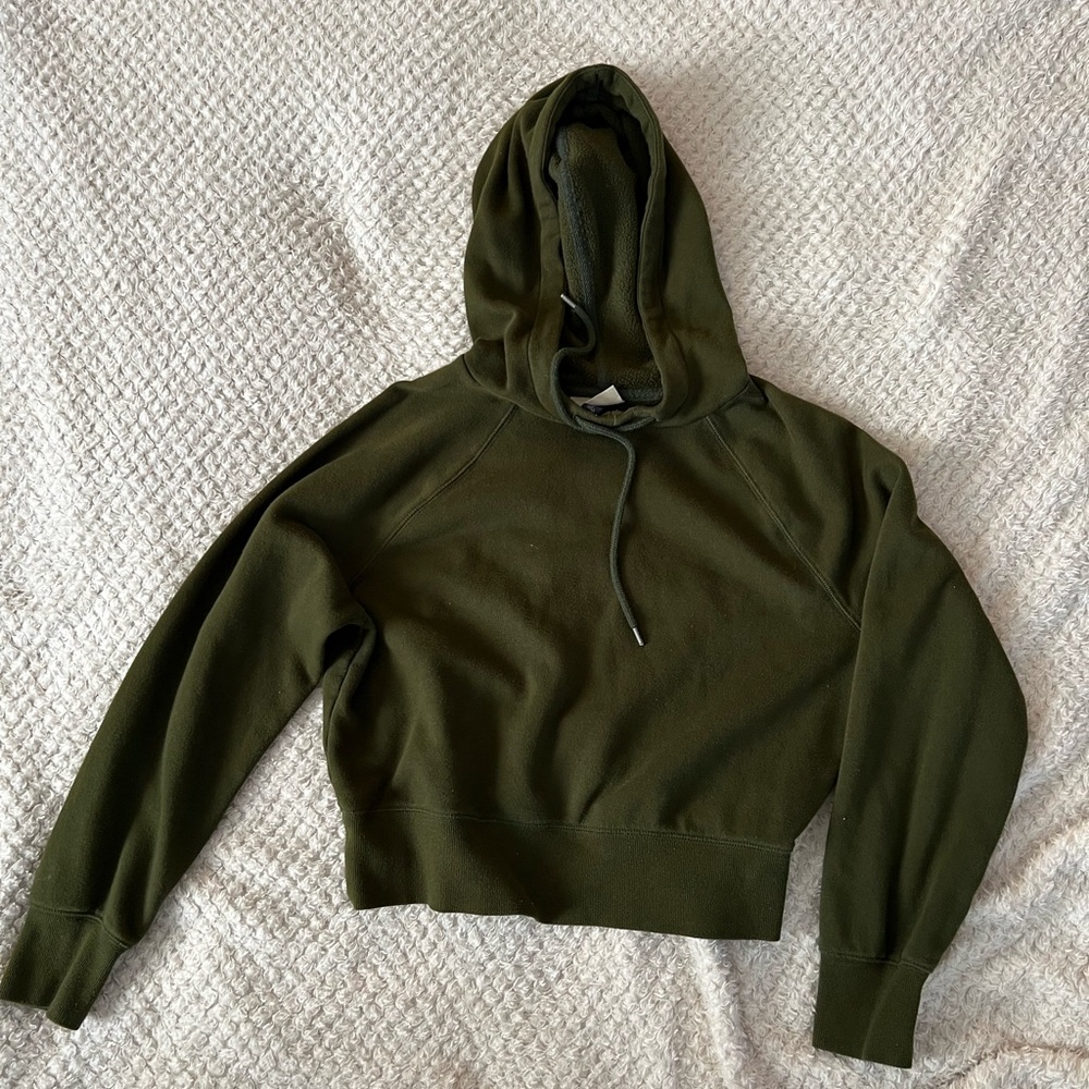 Olive Green Cropped Hoodie Top